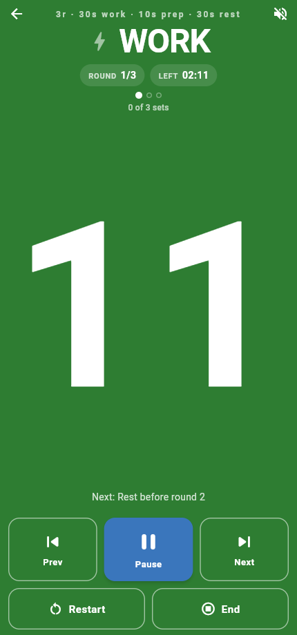 An interval timer counting down a work interval