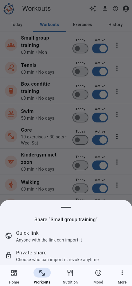 Share a workout or routine