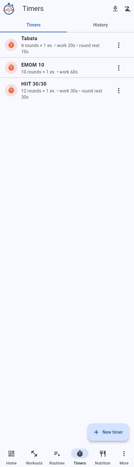 Interval timers list