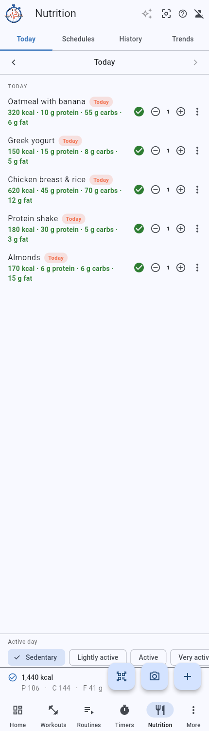 Nutrition Today tab