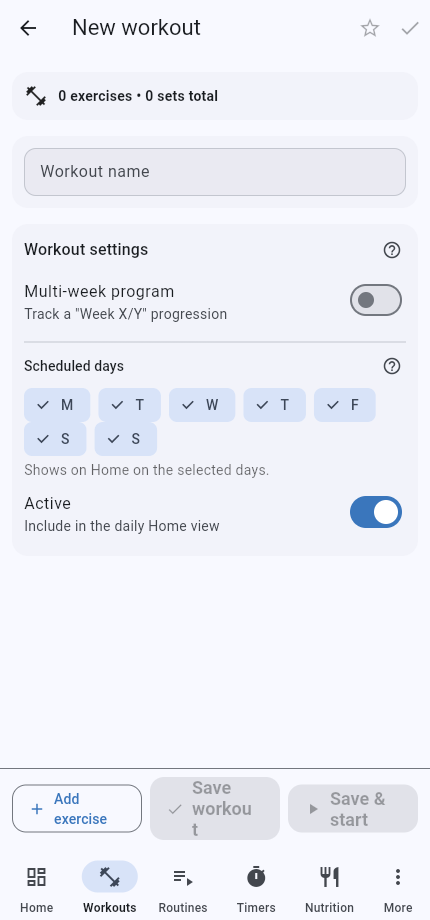 New workout editor