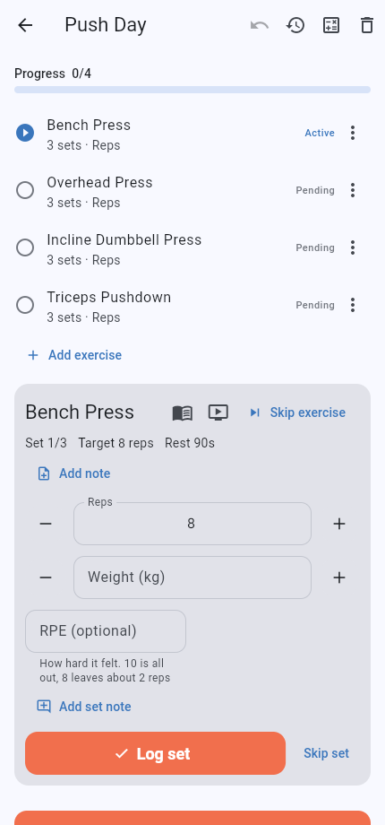 Workout run screen