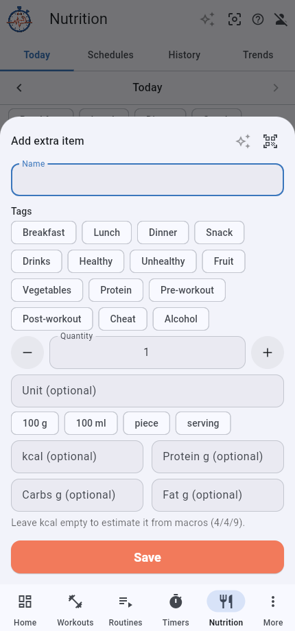 Add item sheet