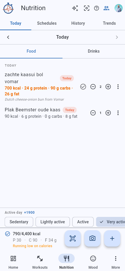 Separate Food and Drinks tabs on Today
